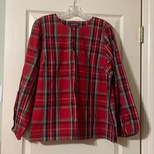J crew red blouse with green and gold striped. Size XXL